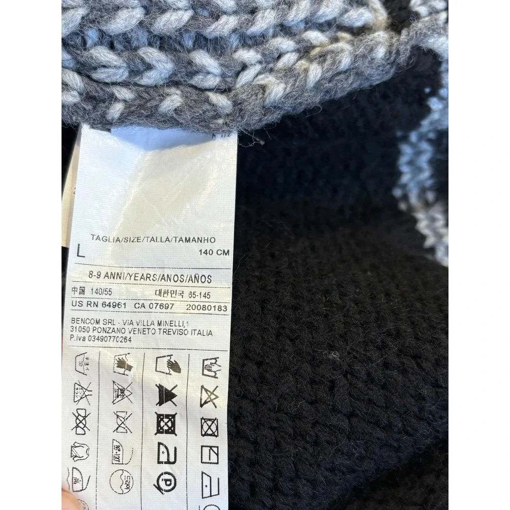 United Colors of Benetton Union Jack Zip Up Sweater Black Gray Britpop Y2K punk